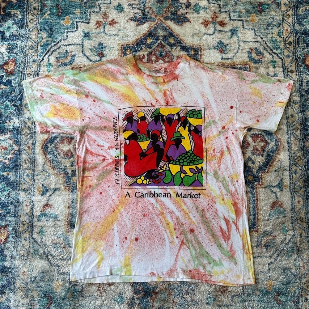 Vintage A Caribbean Market Abstract T-shirt Large